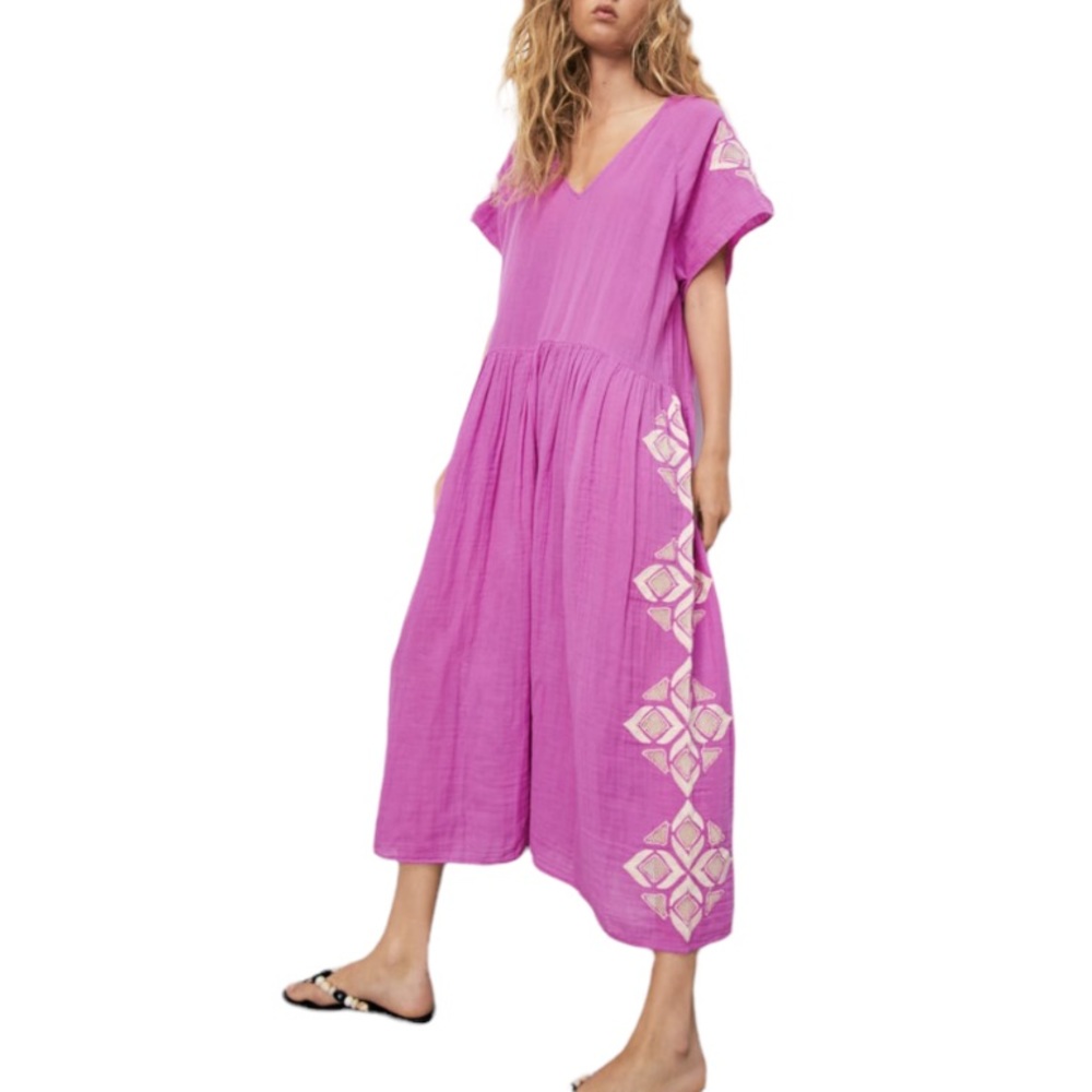 Zara Embroidered Oversized Tunic Dress Calf Length 100% Cotton Size M